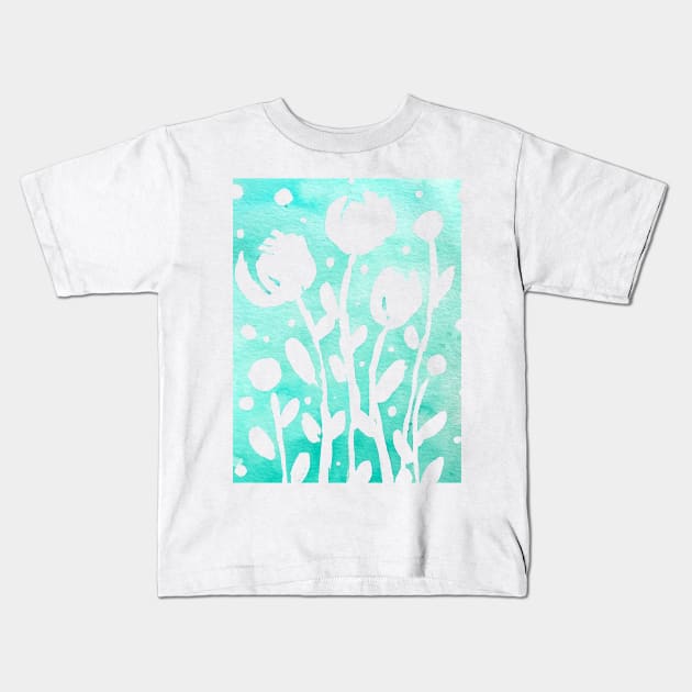 Whimsical watercolor flowers – turquoise Kids T-Shirt by wackapacka